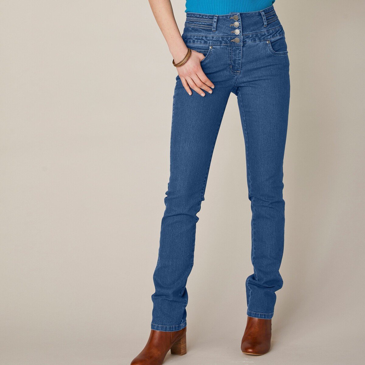 Rovné džínsy s vysokým pásom, pre vyššiu postavu modrá 36