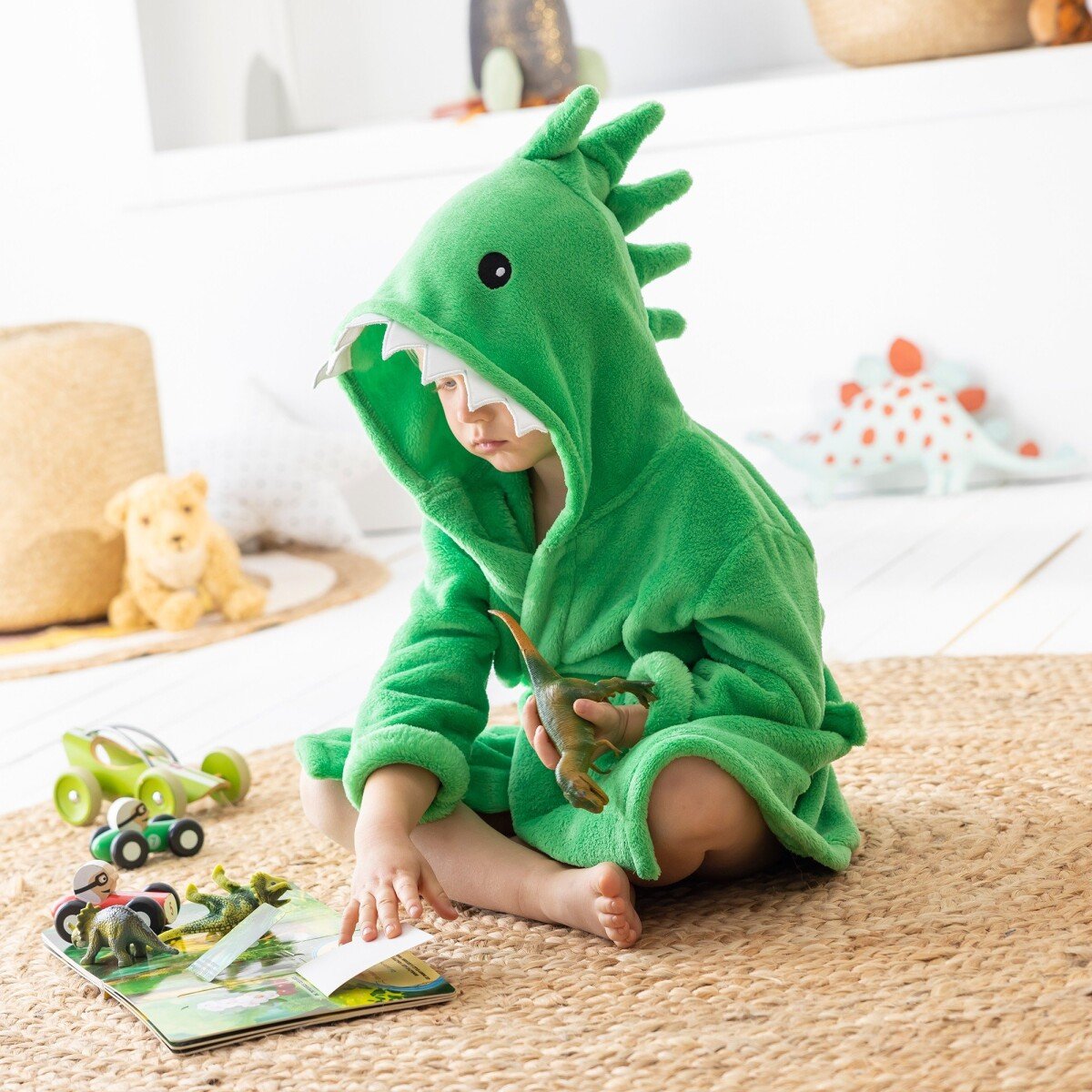 Detský župan dinosaurus s kapucňou zelená 2 4 roky